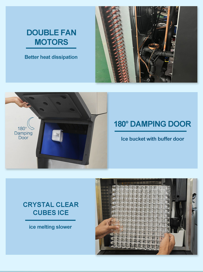 Máquina de gelo automática de 200 kg para fazer cubos de gelo R404a refrigerada a ar 2